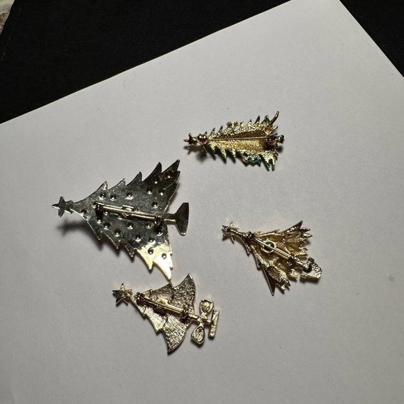 Lot Of 4 Christmas Tree Holiday Brooch Pins Gold Tone Vintage - Modern - Picture 7 of 10